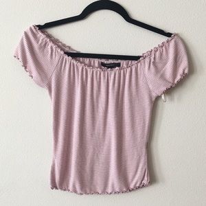 Pink and white striped off the shoulder shirt